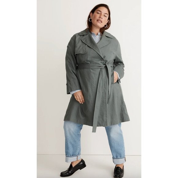 Madewell $188 Plus Textural Trench Coat Size 1X Architect Green NK352 - Picture 1 of 7